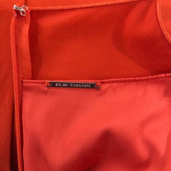 Elie Tahari Orange Midi Knee Length Fit Flare Pockets Belted Cotton Dress Size 6 - Picture 8 of 16